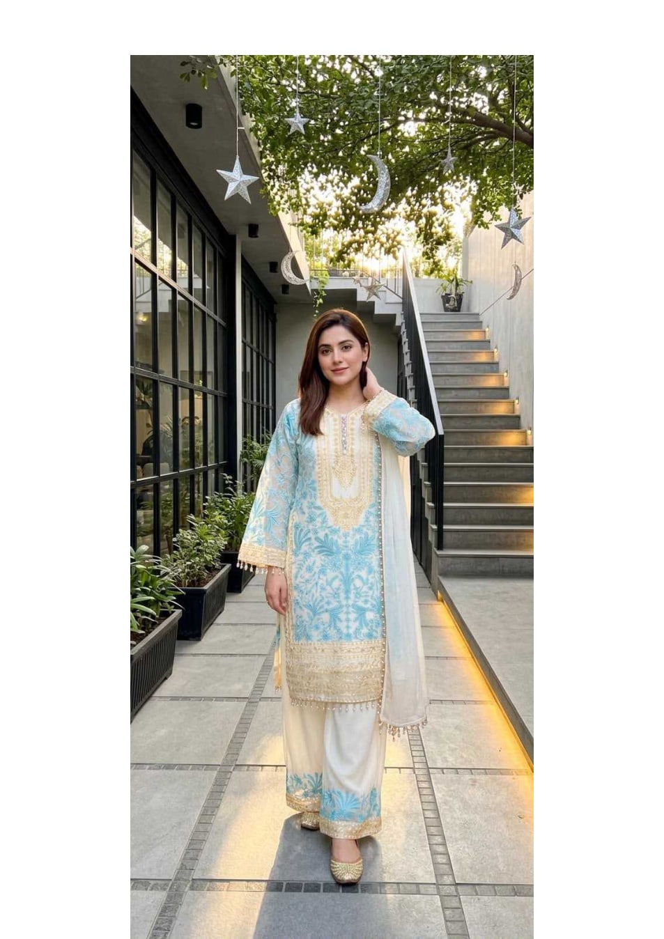 Georgette Palazzo Suit in Sky White
