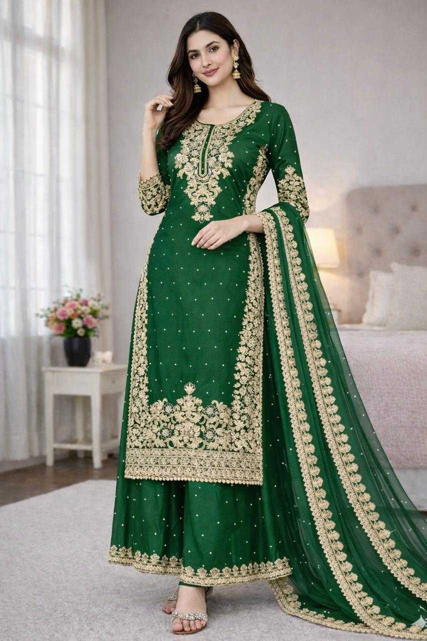 Pure Silk Embroidery Suits in Green